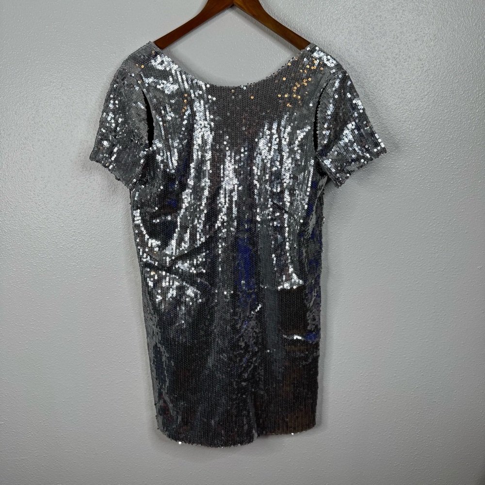 Fate Silver Sequin Mini Shirt‎ Dress Size Large